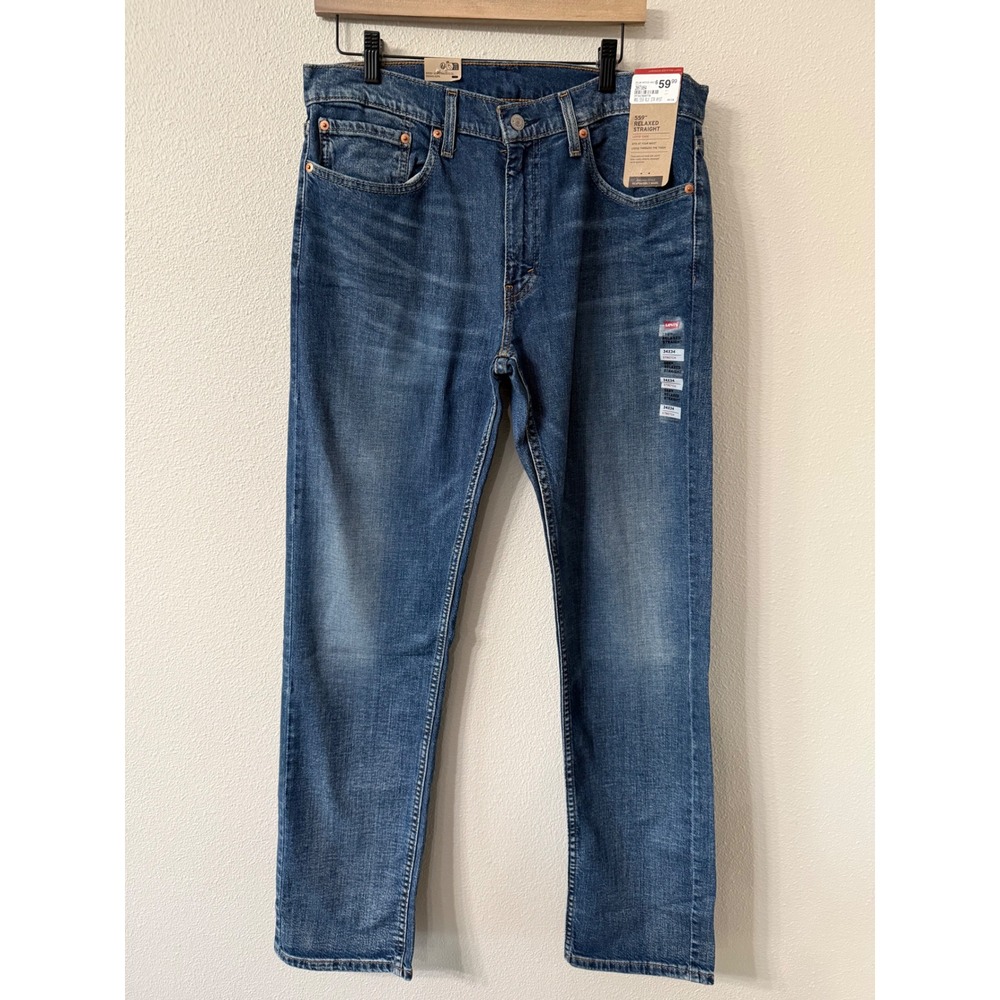 Levis 559 Relaxed Straight Mens 34x34 Classic Medium Wash Blue Stretch Jeans